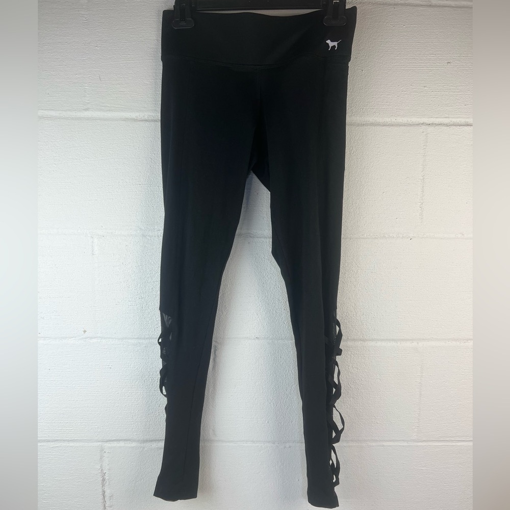 VS PINK Black Lace up leg leggings, Small